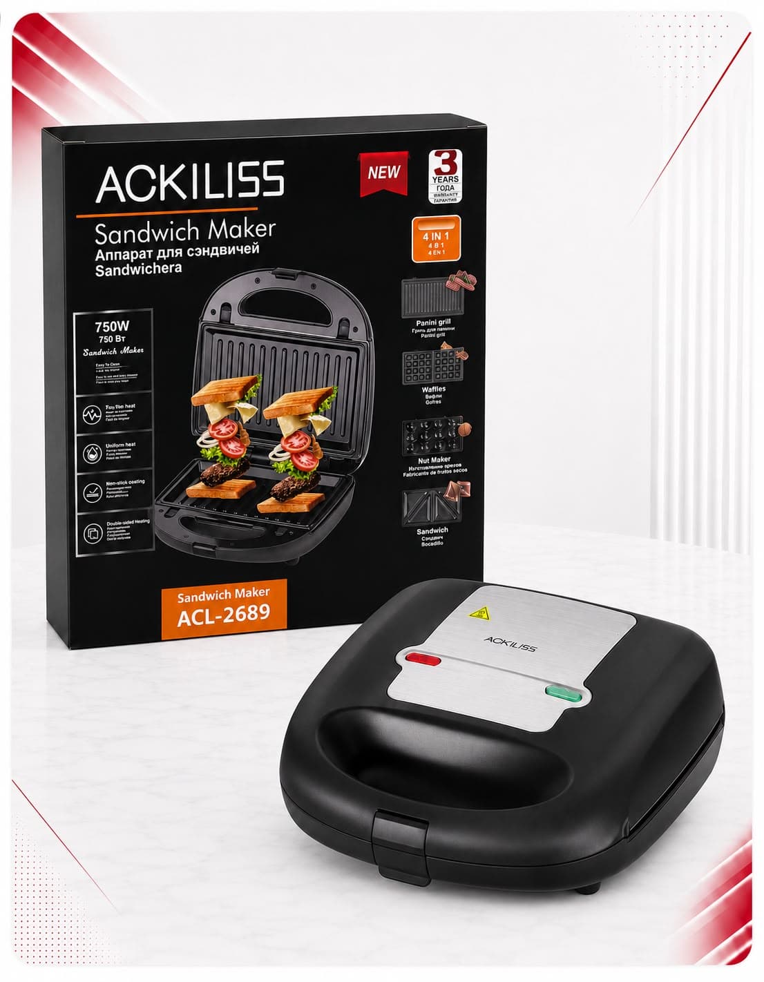 Toster Multifunksional Ackiliss 4 në 1 – 750W