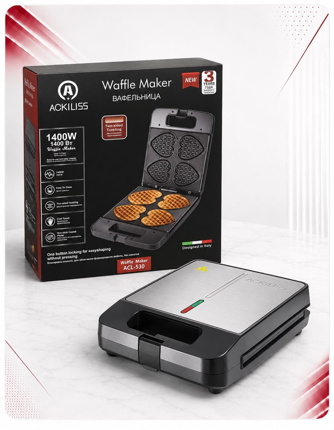 Toster për Waffle në Formë Zemre Ackiliss 1400W