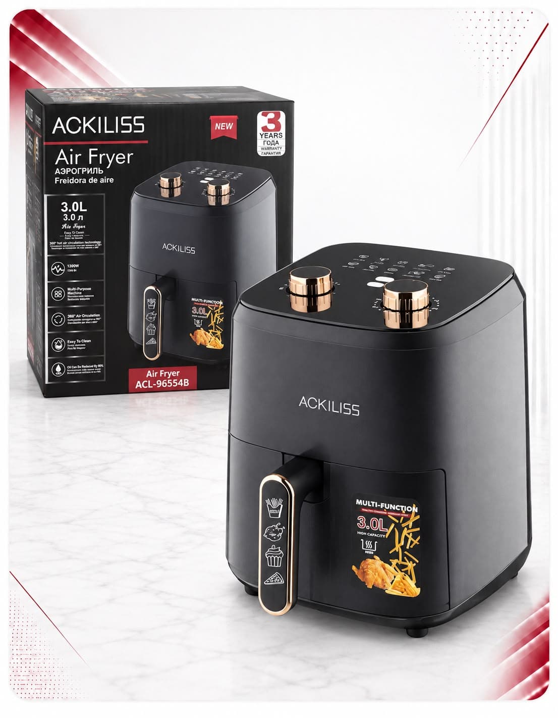 Fritezë me ajër ACKILISS ACL-96554B, 3 L, 1300 W