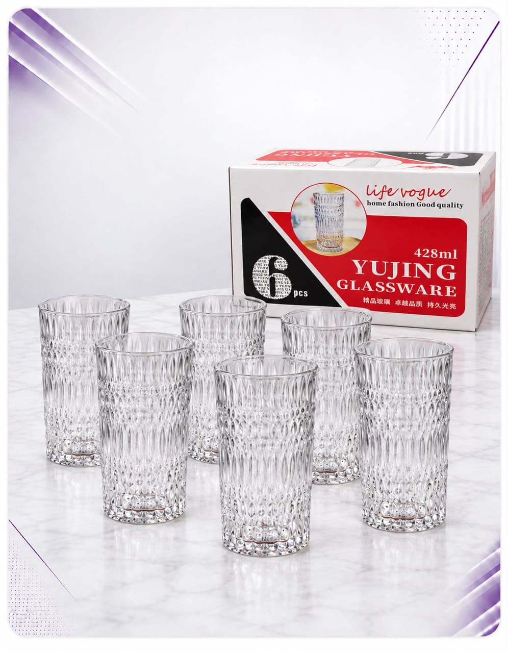 Set gotash për ujë Yujing Glassware – 6/1