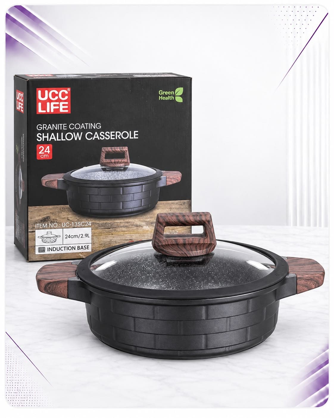 Tenxhere e ulët UCC Life me veshje graniti, 24 cm / 2.9 L