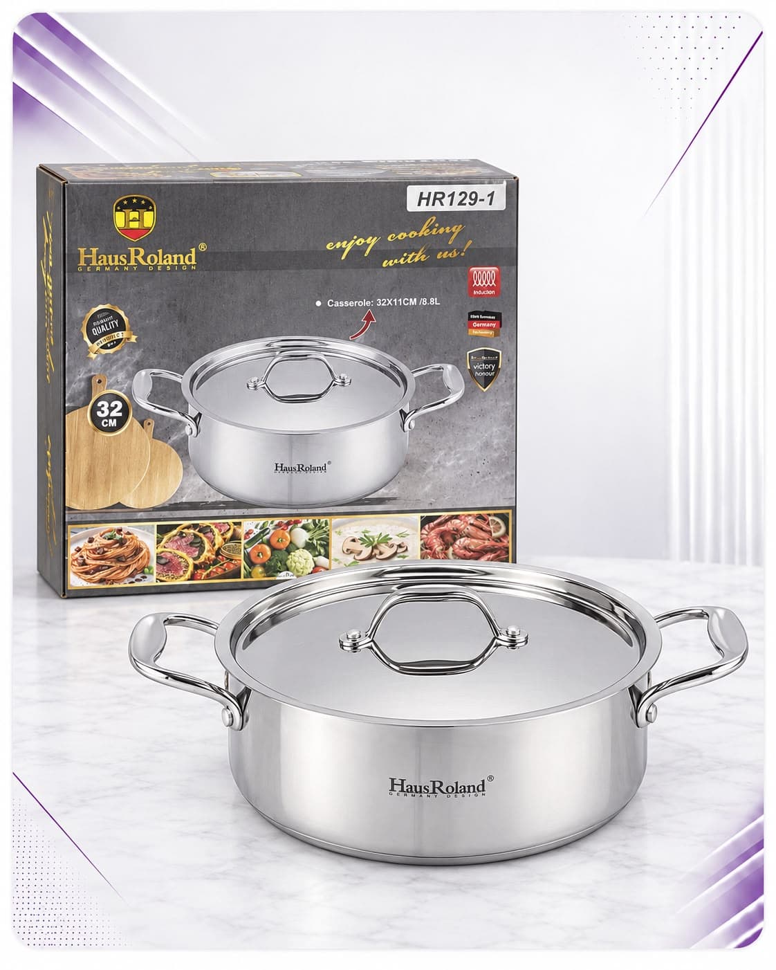 Tenxhere Haus Roland me kapak inox, 32 cm / 8.8 L