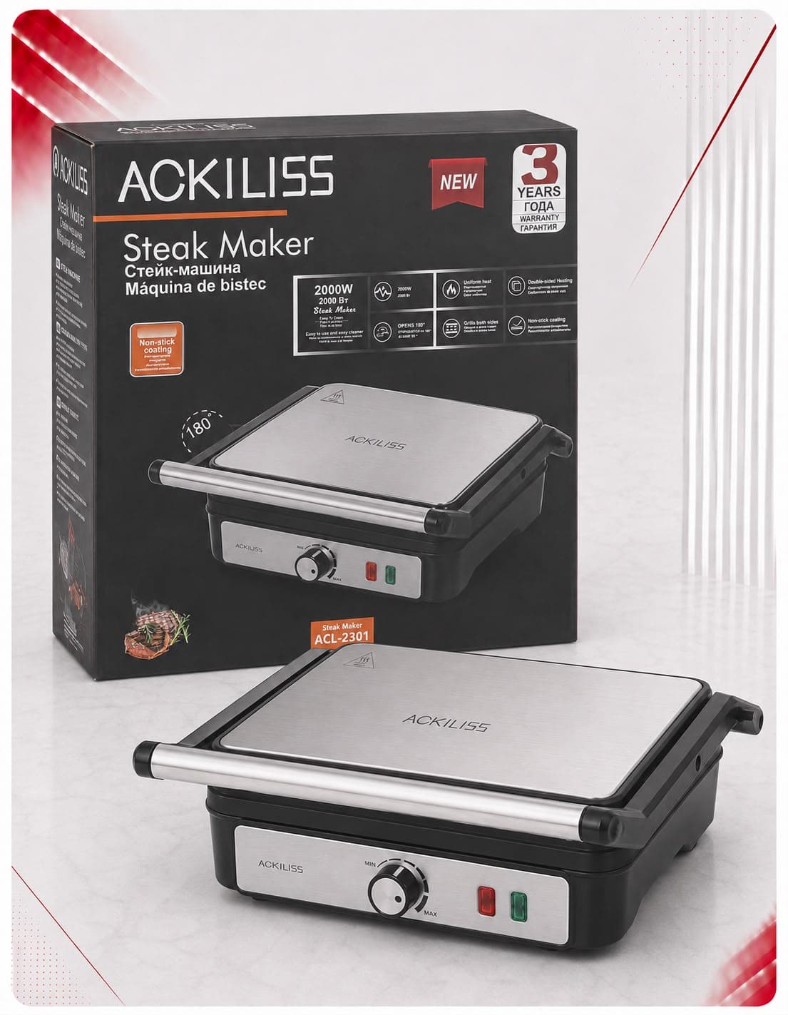 Toster Grill Ackiliss me Hapje 180° – 2000W