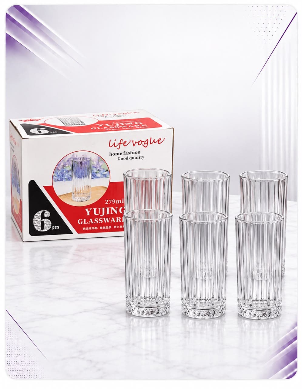 Set gotash të gjata Yujing Glassware – 6/1