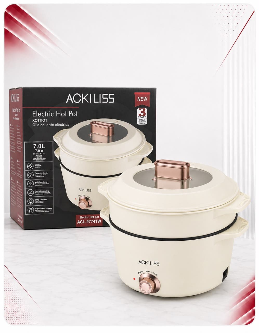 Tenxhere Elektrike Multifunksionale ACKILISS – 7L, 1300W, E Bardhë